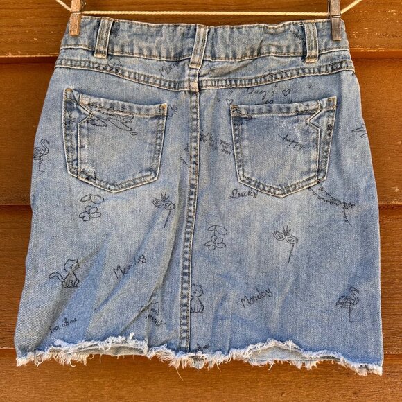 Dip Denim Adjustable Waist Skirt M (8-10) Girls Blue With Printed Graphics & Dis - Picture 3 of 14